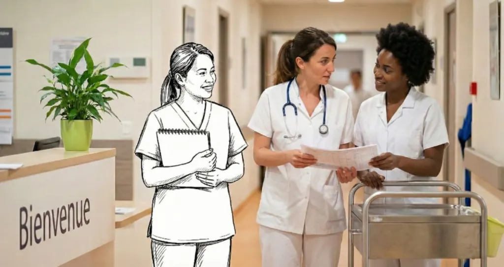 Une aide-soignante au travail à l'hôpital